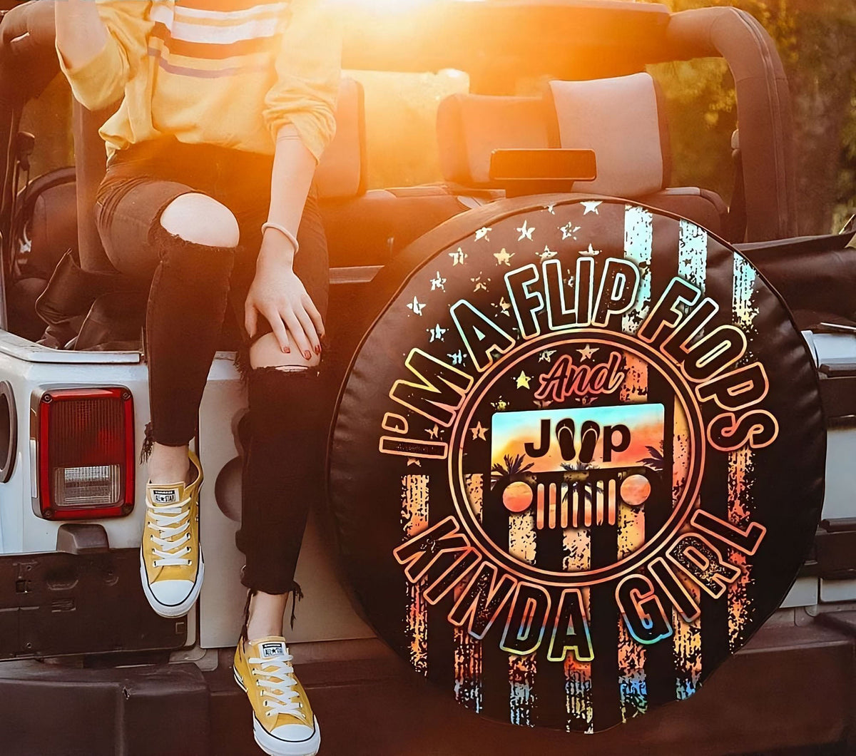 Jeep Flip Flops Kinda Girl Flag Automotive Spare Tire Cover Aljaira