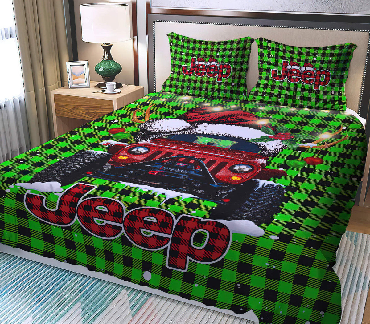 Personalized Colors Jeep Plaid Bedding Set Aljaira