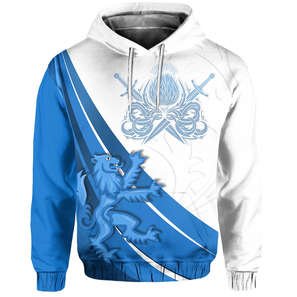 Sutherland Tartan Hoodie - Lion Rampant And Celtic Thistle Style