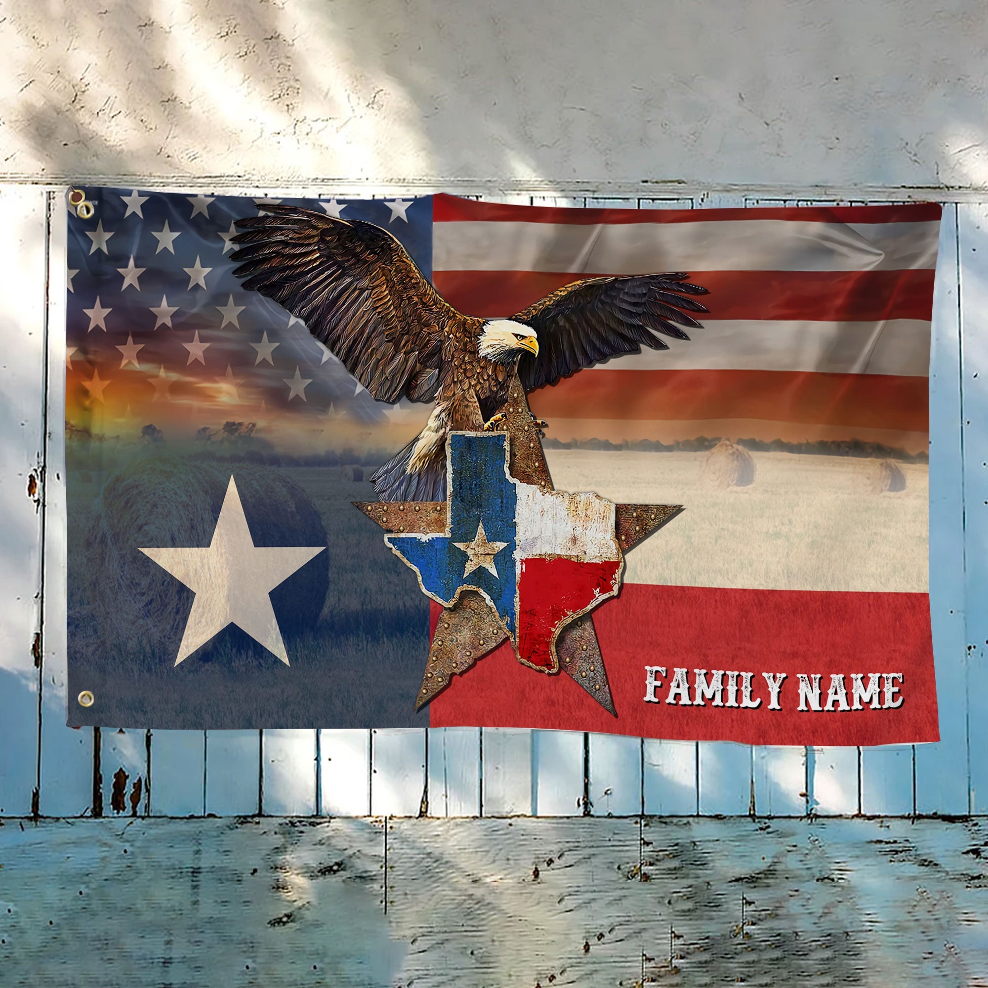 Texas Custom Flags Personalized Texas Map Eagle Hanging Grommet Flag – Aljaira