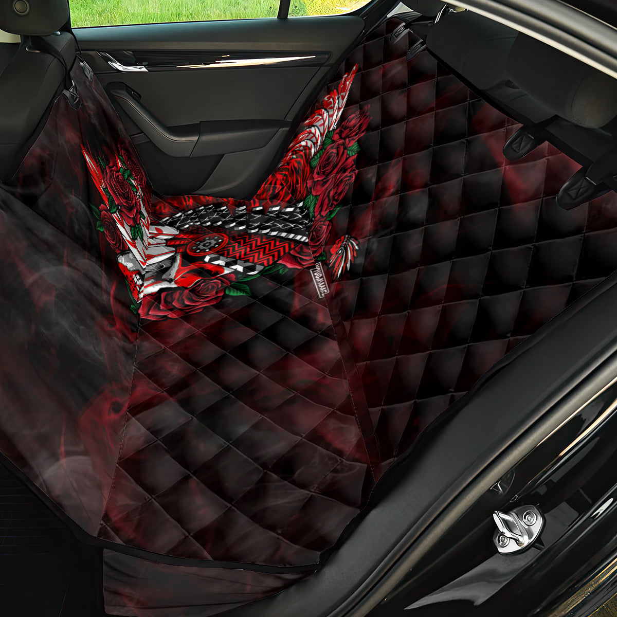 personalised-native-american-chief-skull-back-car-seat-cover-rose-skull