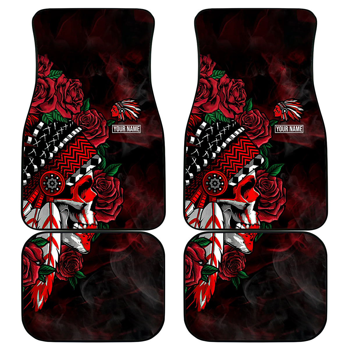 personalised-native-american-chief-skull-car-mats-rose-skull