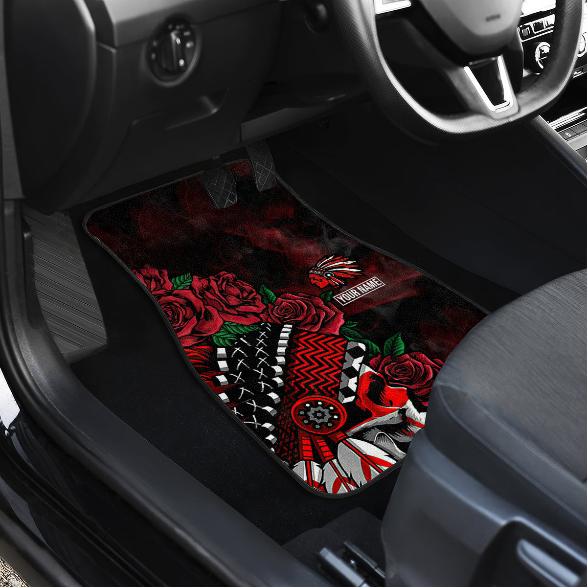 personalised-native-american-chief-skull-car-mats-rose-skull