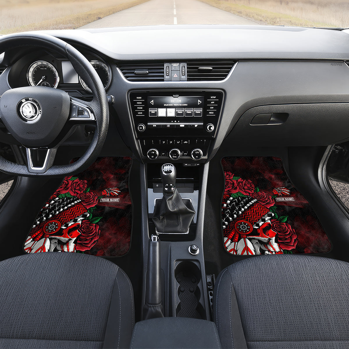 personalised-native-american-chief-skull-car-mats-rose-skull
