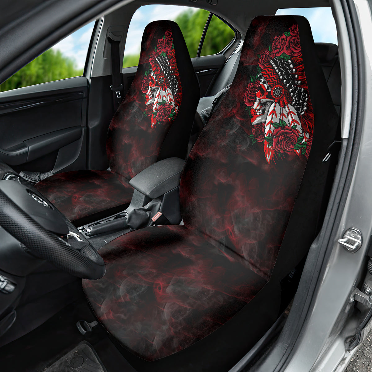 personalised-native-american-chief-skull-car-seat-cover-rose-skull