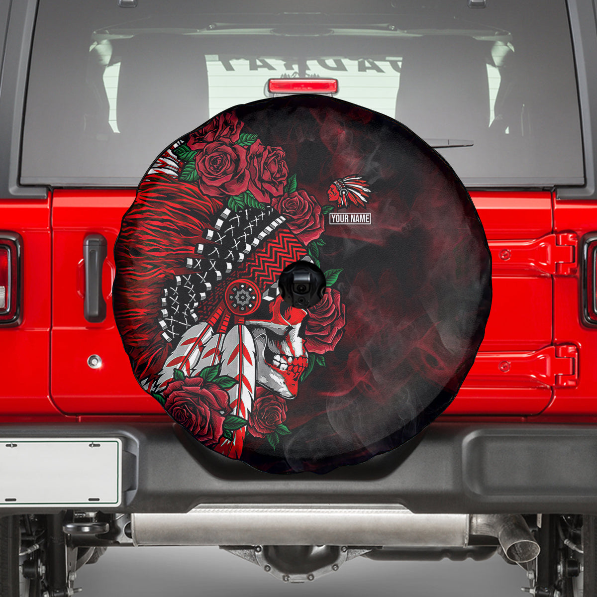 personalised-native-american-chief-skull-spare-tire-cover-rose-skull