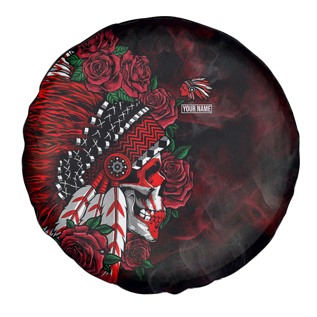 personalised-native-american-chief-skull-spare-tire-cover-rose-skull