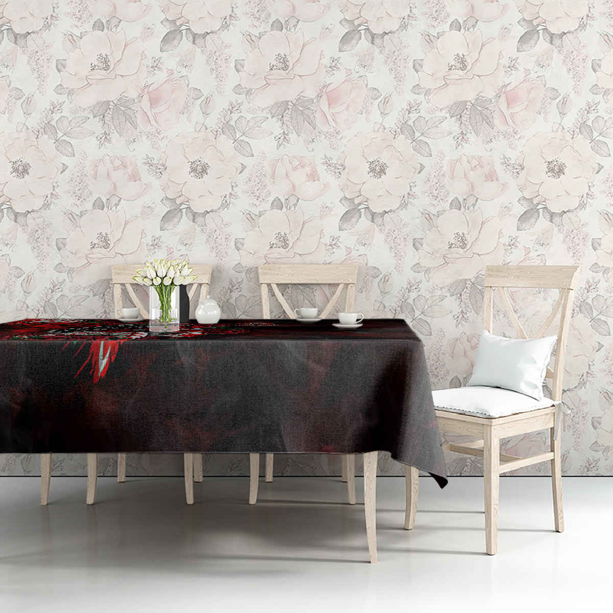 personalised-native-american-chief-skull-tablecloth-rose-skull