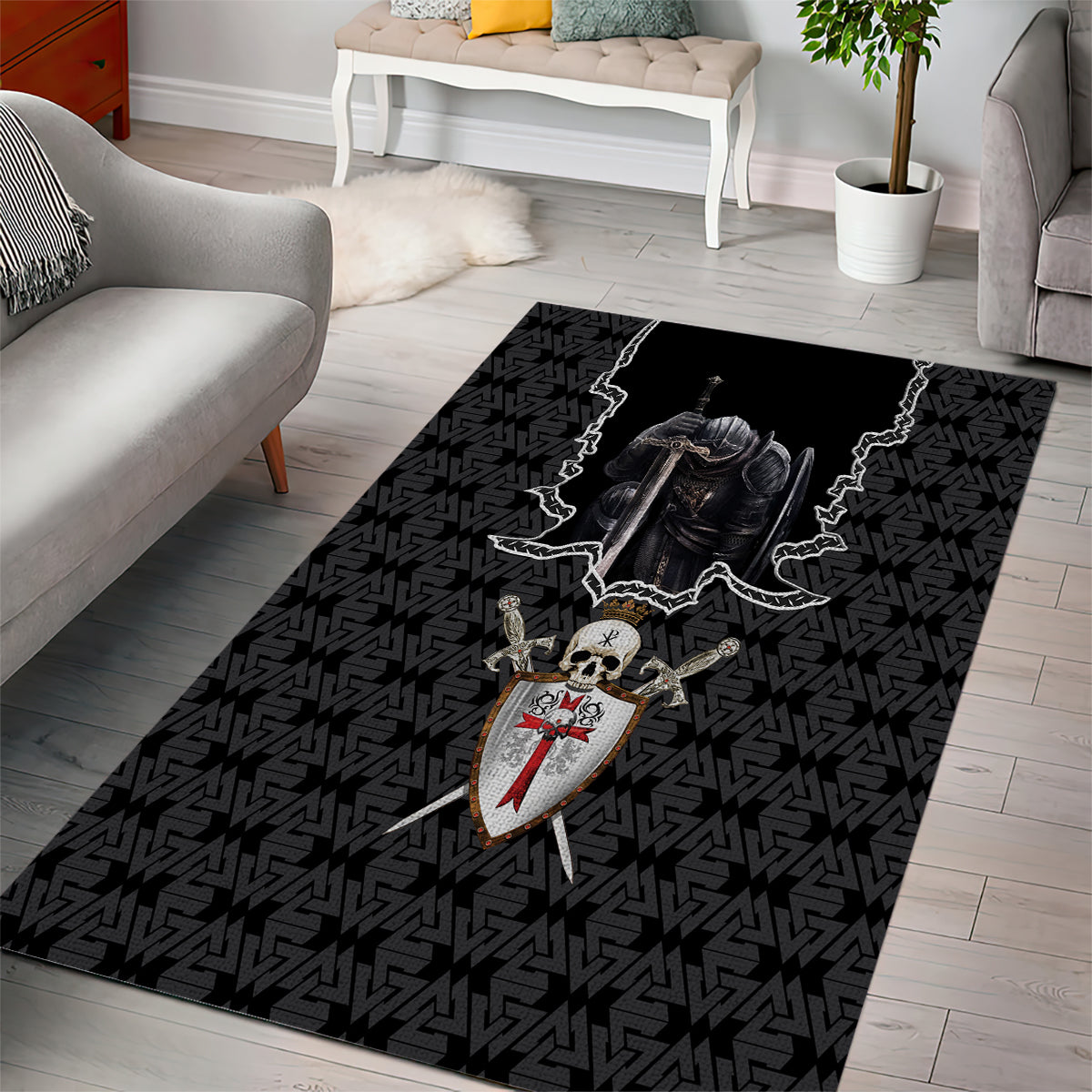 personalised-knights-templar-warrior-skull-area-rug