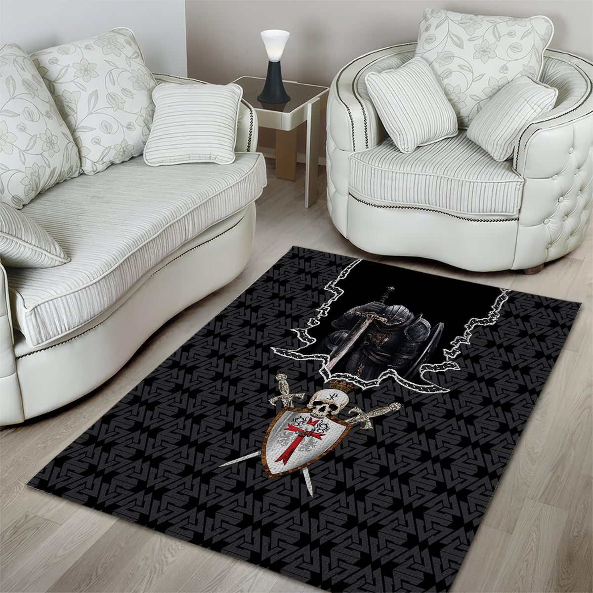 personalised-knights-templar-warrior-skull-area-rug