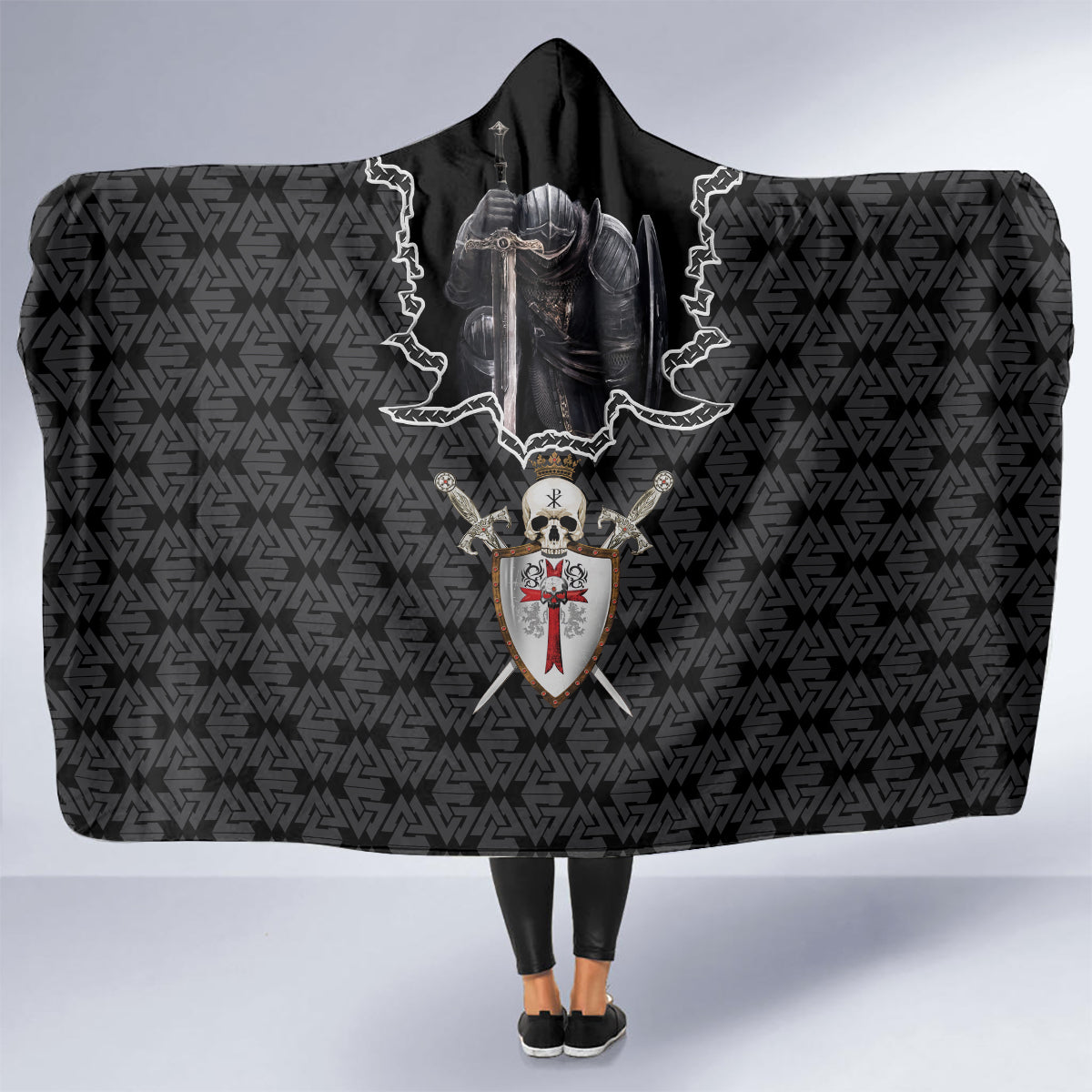personalised-knights-templar-warrior-skull-hooded-blanket