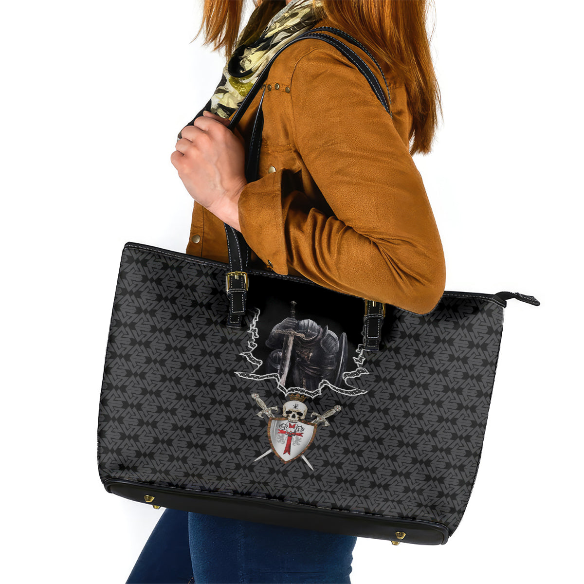personalised-knights-templar-warrior-skull-leather-tote-bag