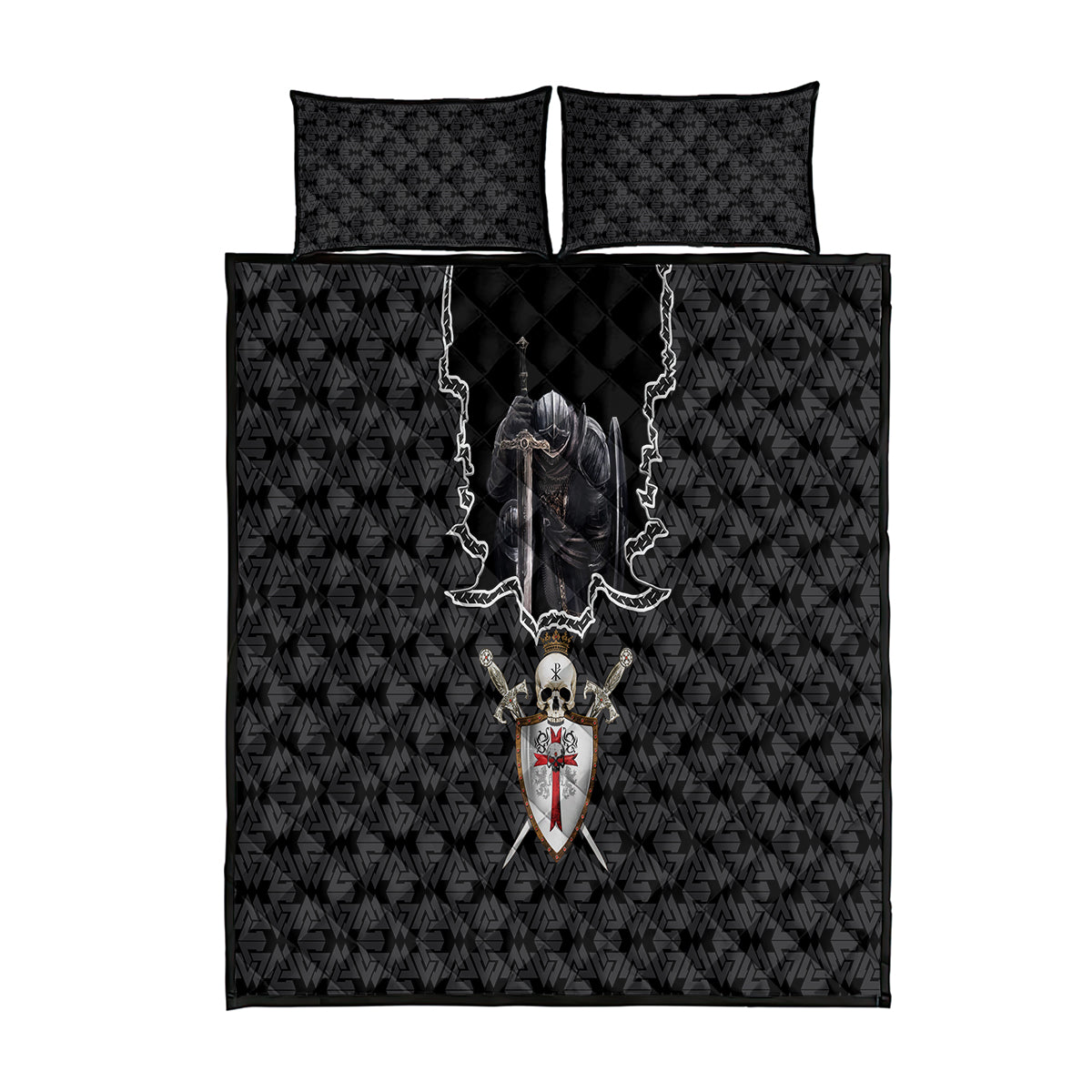 personalised-knights-templar-warrior-skull-quilt-bed-set