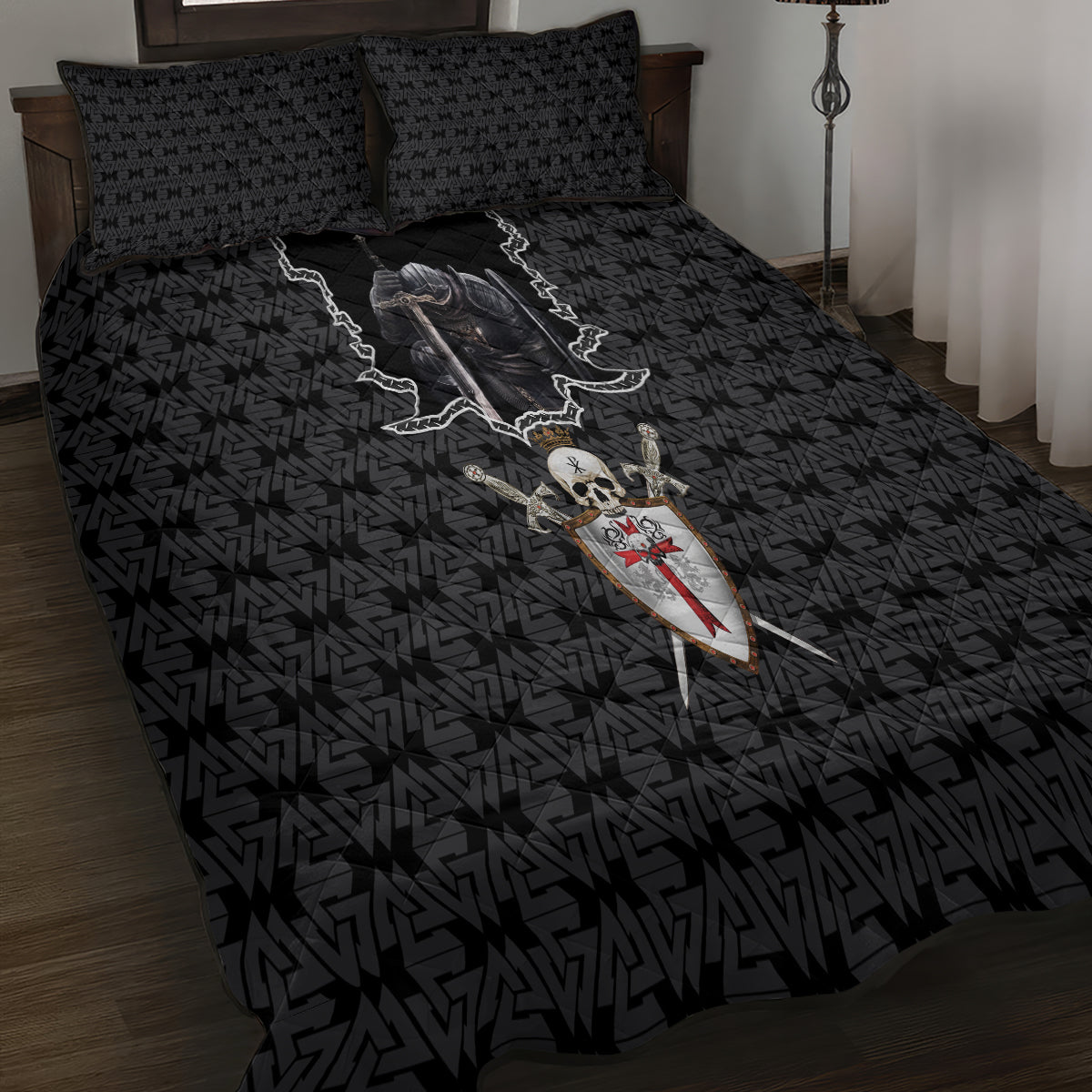 personalised-knights-templar-warrior-skull-quilt-bed-set