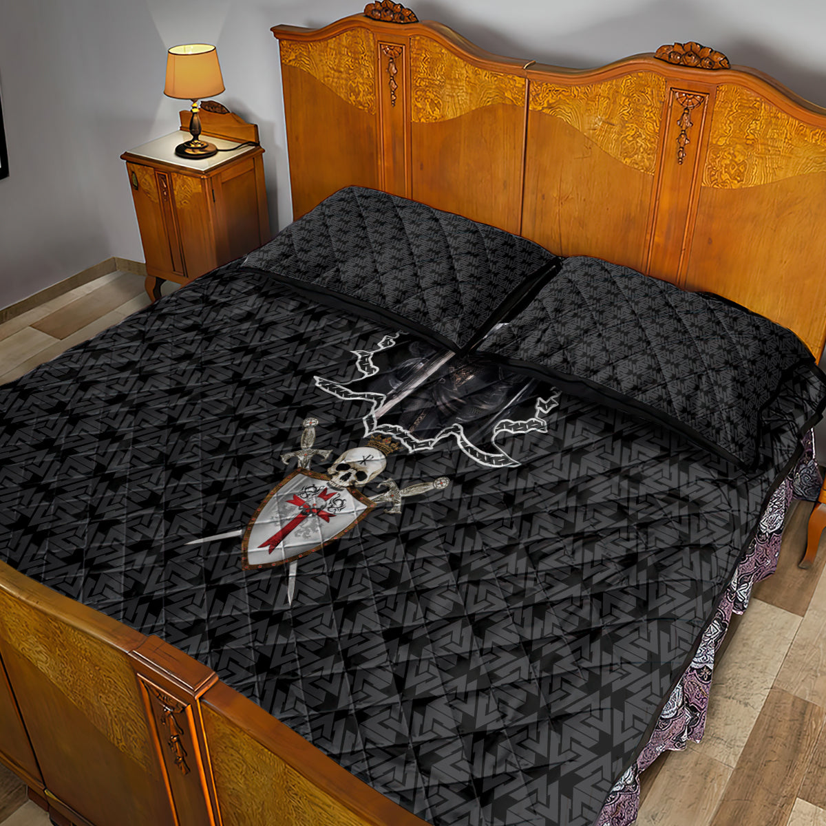 personalised-knights-templar-warrior-skull-quilt-bed-set