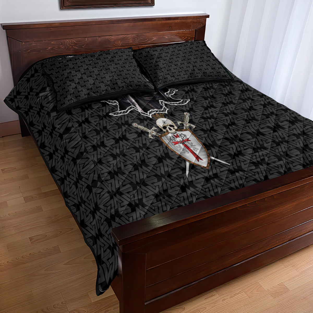 personalised-knights-templar-warrior-skull-quilt-bed-set