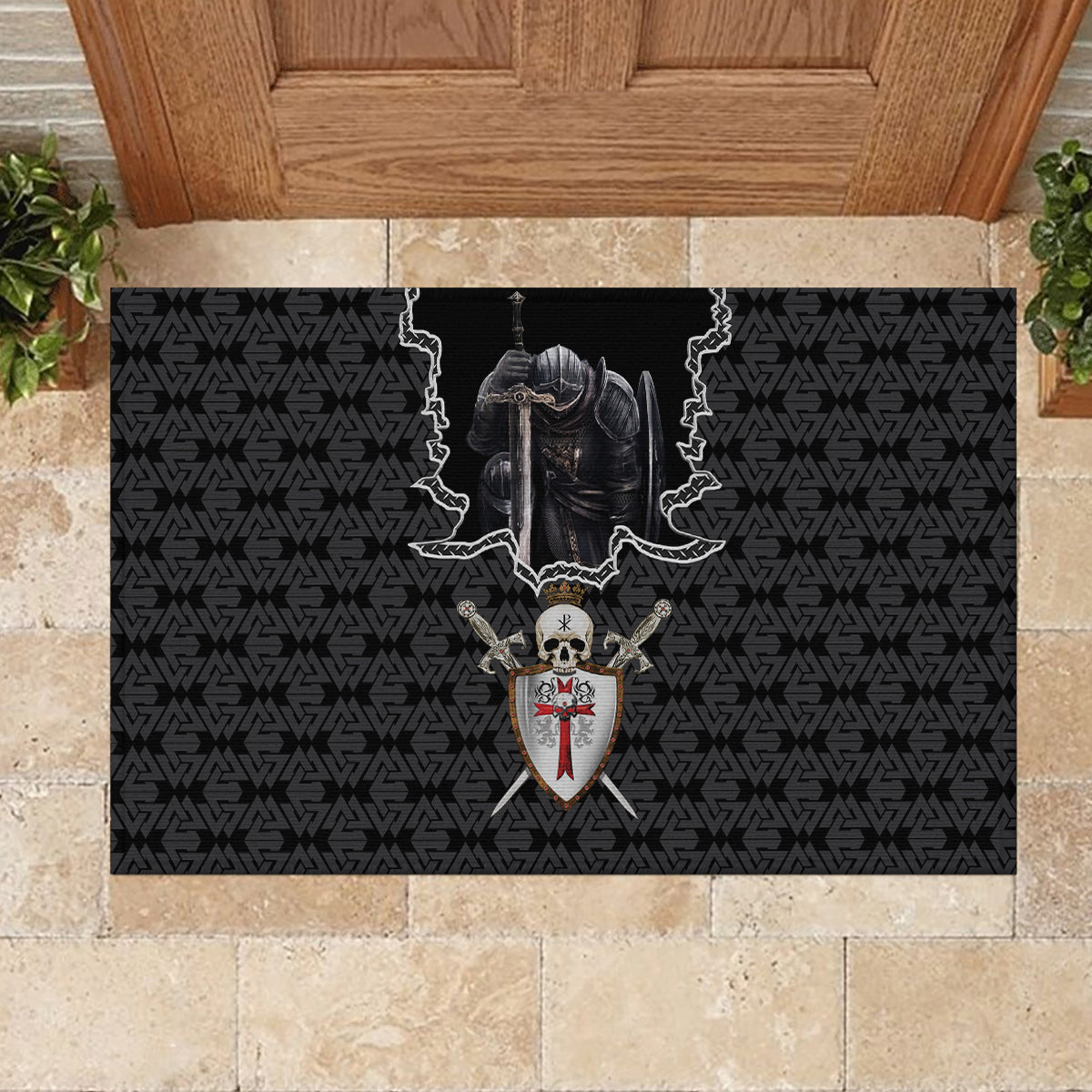 personalised-knights-templar-warrior-skull-rubber-doormat