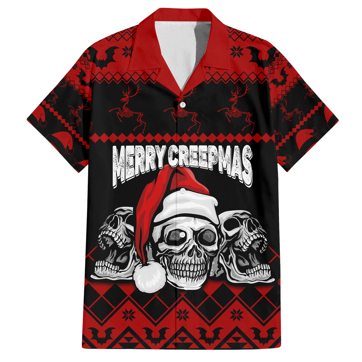 custom-christmas-family-matching-long-sleeve-bodycon-dress-and-hawaiian-shirt-gothic-skull-creepmas