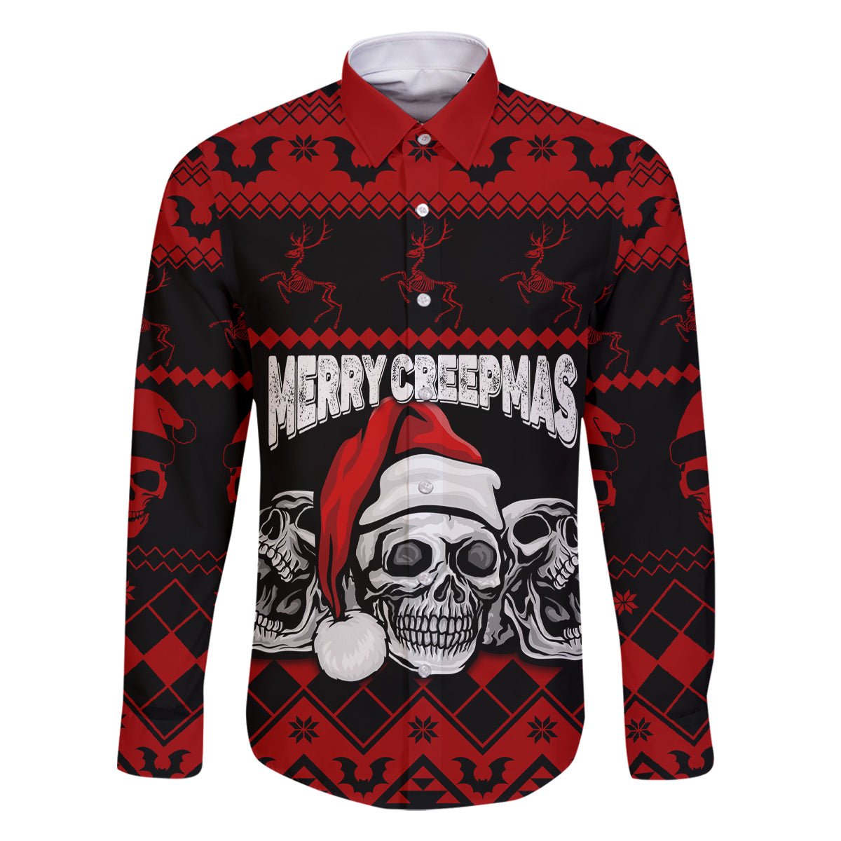custom-christmas-family-matching-long-sleeve-bodycon-dress-and-hawaiian-shirt-gothic-skull-creepmas