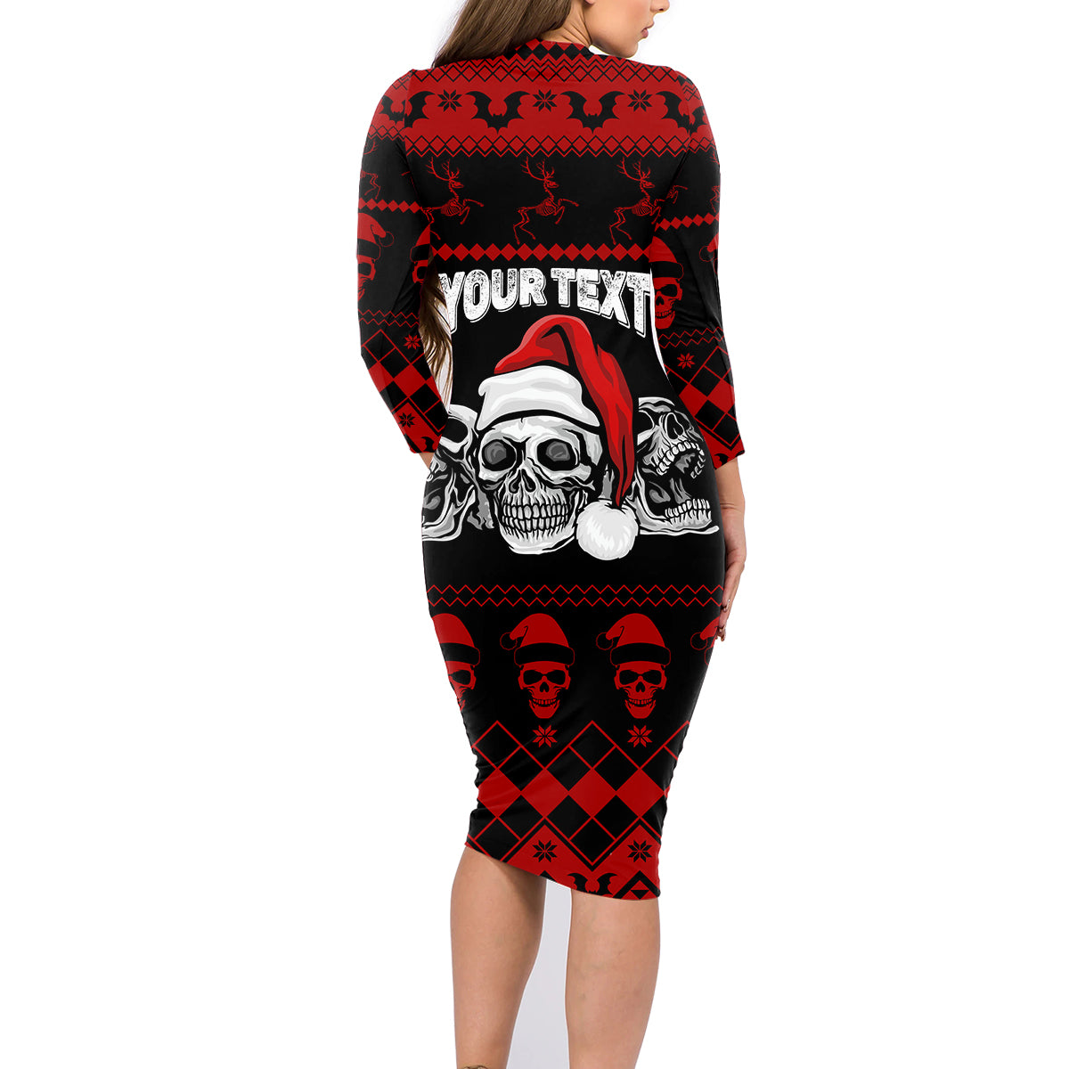 custom-christmas-family-matching-long-sleeve-bodycon-dress-and-hawaiian-shirt-gothic-skull-creepmas