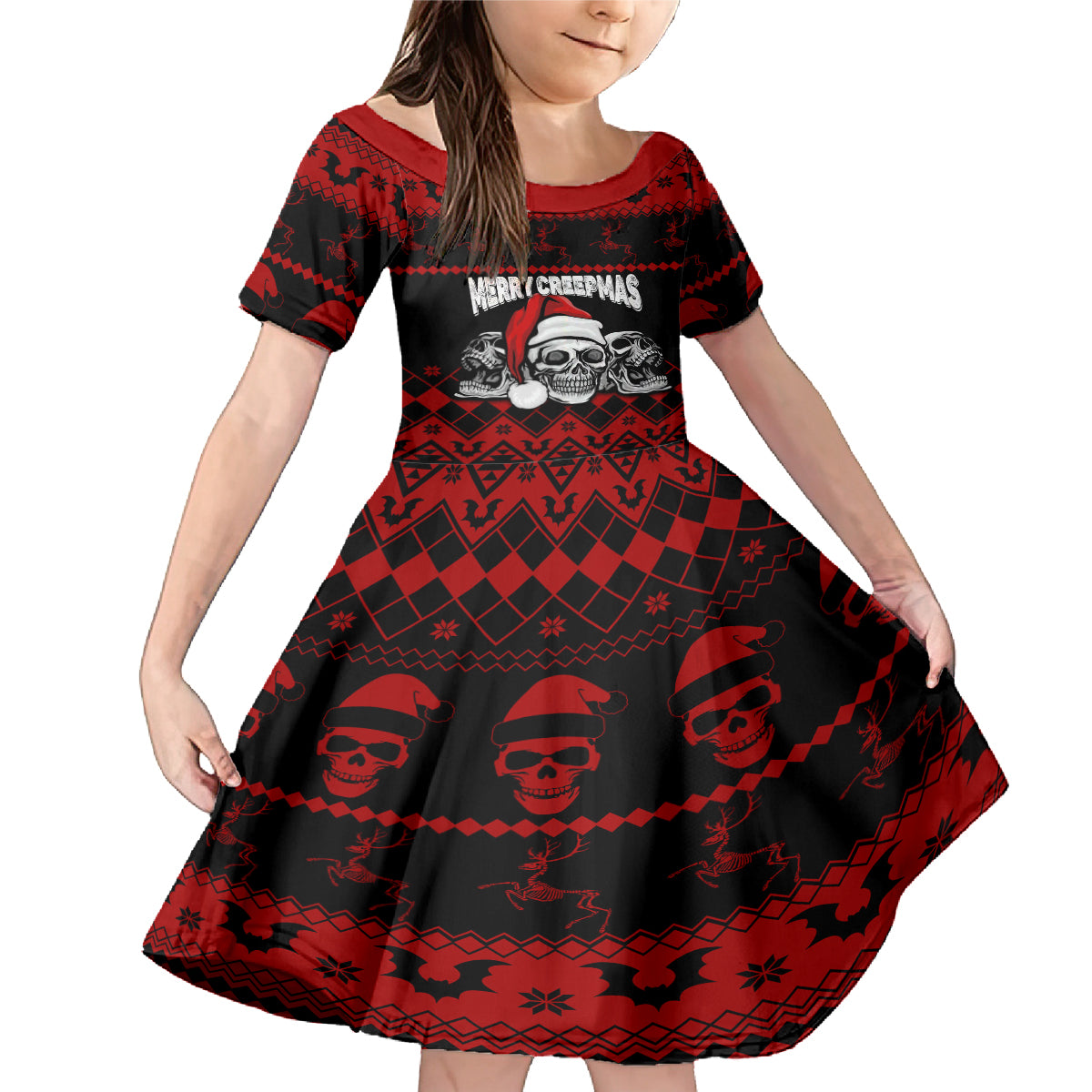 custom-christmas-family-matching-mermaid-dress-and-hawaiian-shirt-gothic-skull-creepmas