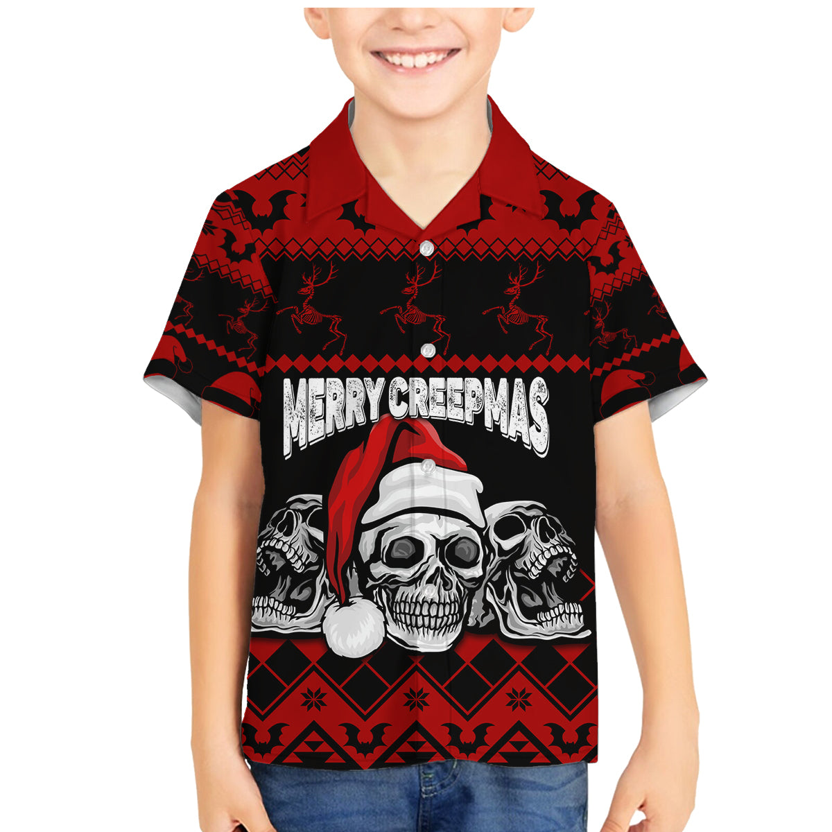 custom-christmas-family-matching-mermaid-dress-and-hawaiian-shirt-gothic-skull-creepmas