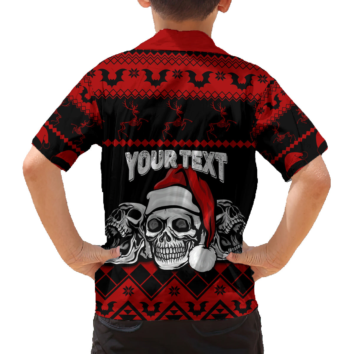 custom-christmas-family-matching-off-shoulder-short-dress-and-hawaiian-shirt-gothic-skull-creepmas