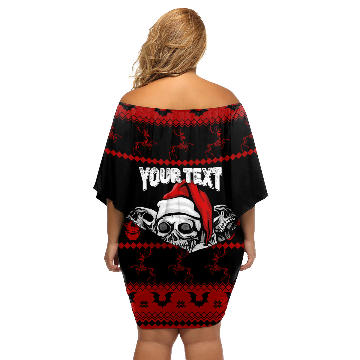 custom-christmas-family-matching-off-shoulder-short-dress-and-hawaiian-shirt-gothic-skull-creepmas
