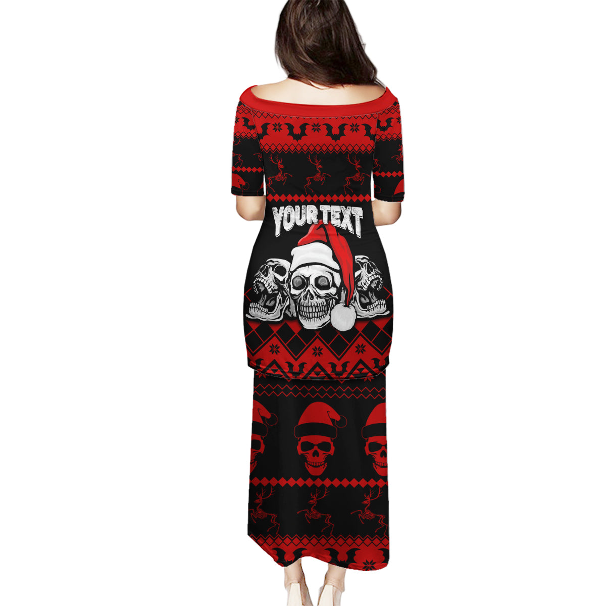 custom-christmas-family-matching-puletasi-dress-and-hawaiian-shirt-gothic-skull-creepmas