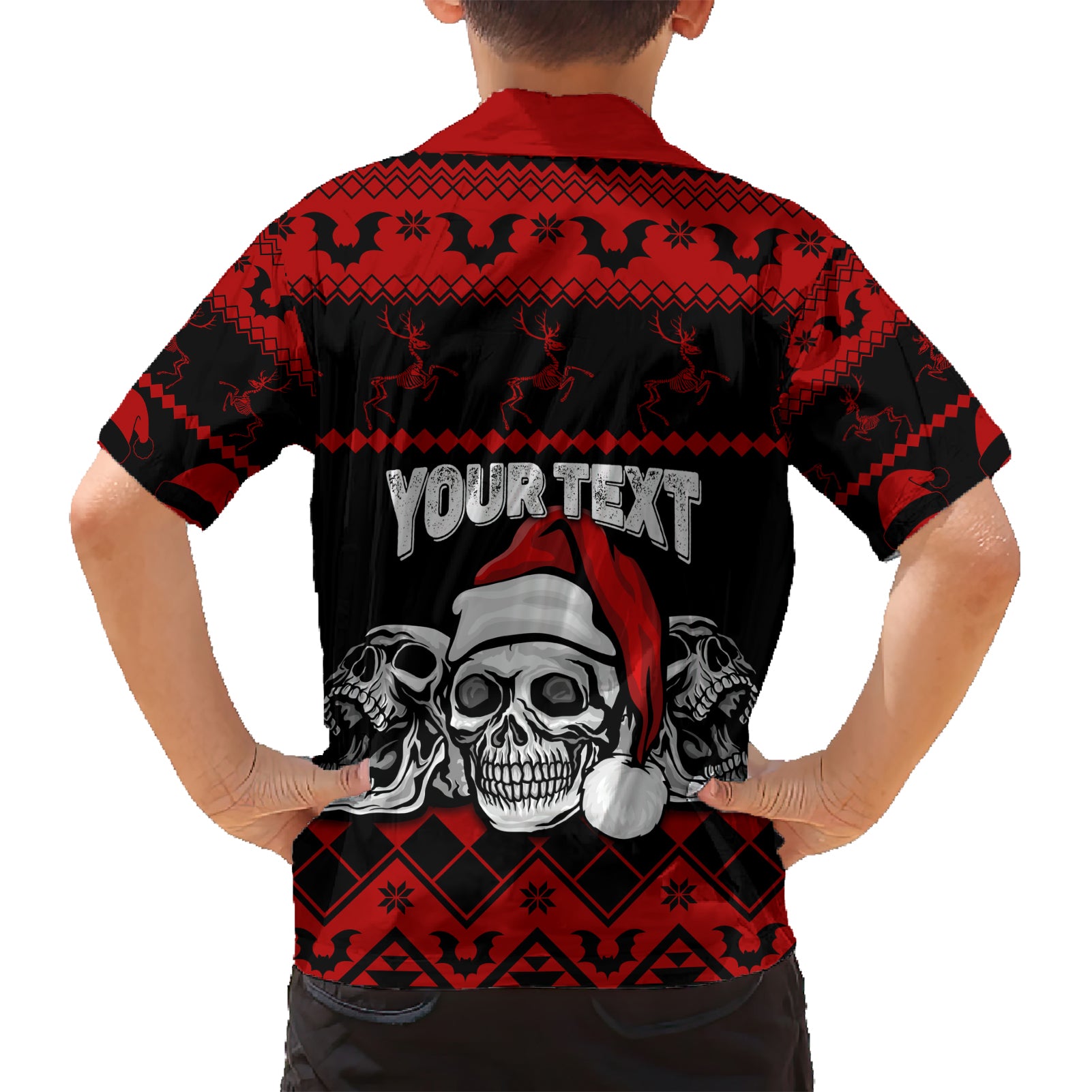 custom-christmas-family-matching-short-sleeve-bodycon-dress-and-hawaiian-shirt-gothic-skull-creepmas