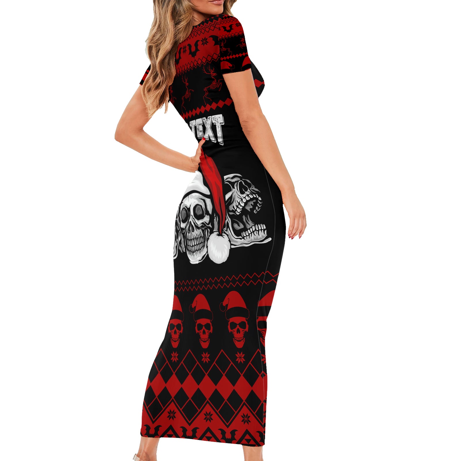 custom-christmas-family-matching-short-sleeve-bodycon-dress-and-hawaiian-shirt-gothic-skull-creepmas