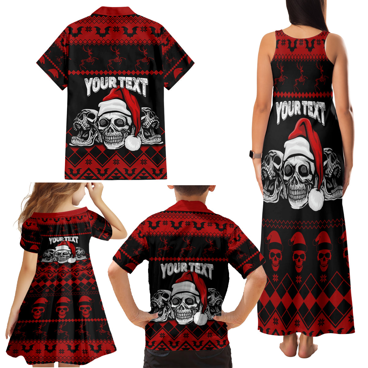 custom-christmas-family-matching-tank-maxi-dress-and-hawaiian-shirt-gothic-skull-creepmas