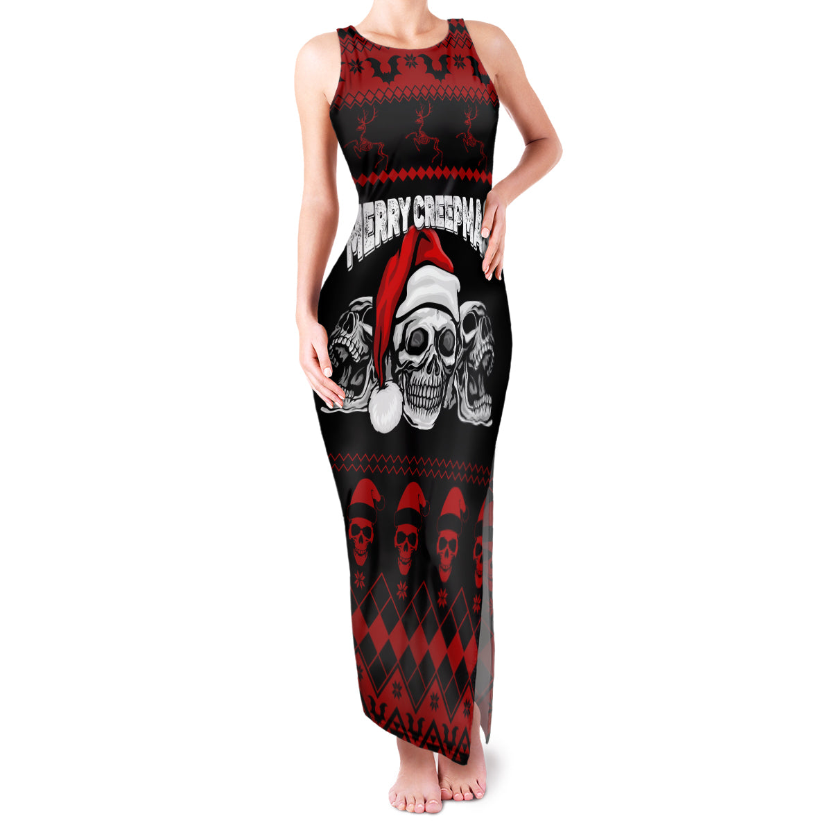 custom-christmas-family-matching-tank-maxi-dress-and-hawaiian-shirt-gothic-skull-creepmas