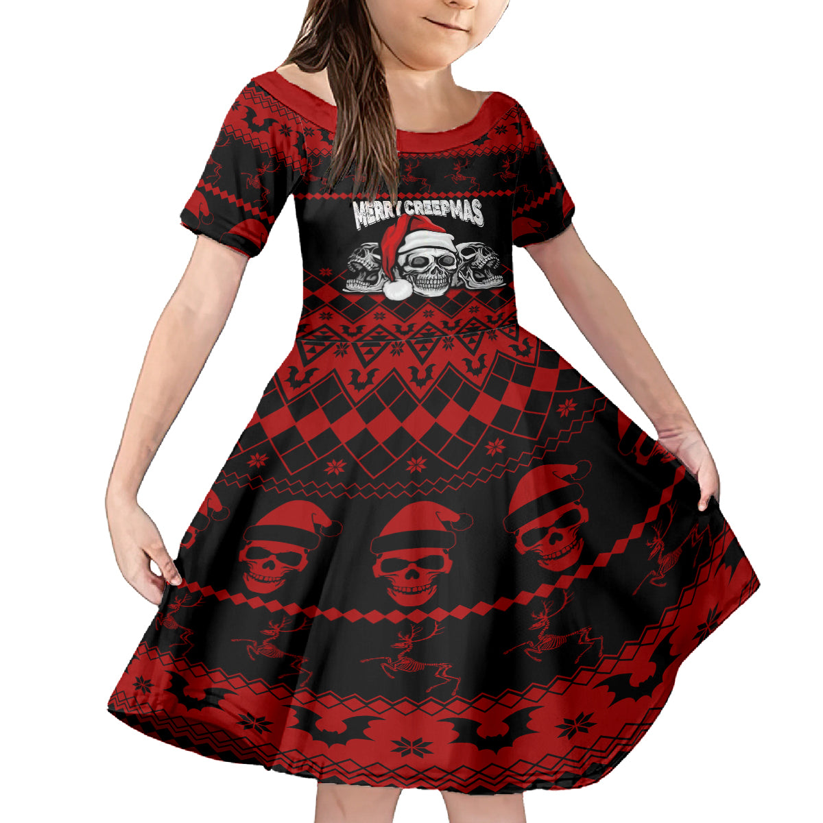 custom-christmas-kid-short-sleeve-dress-gothic-skull-creepmas