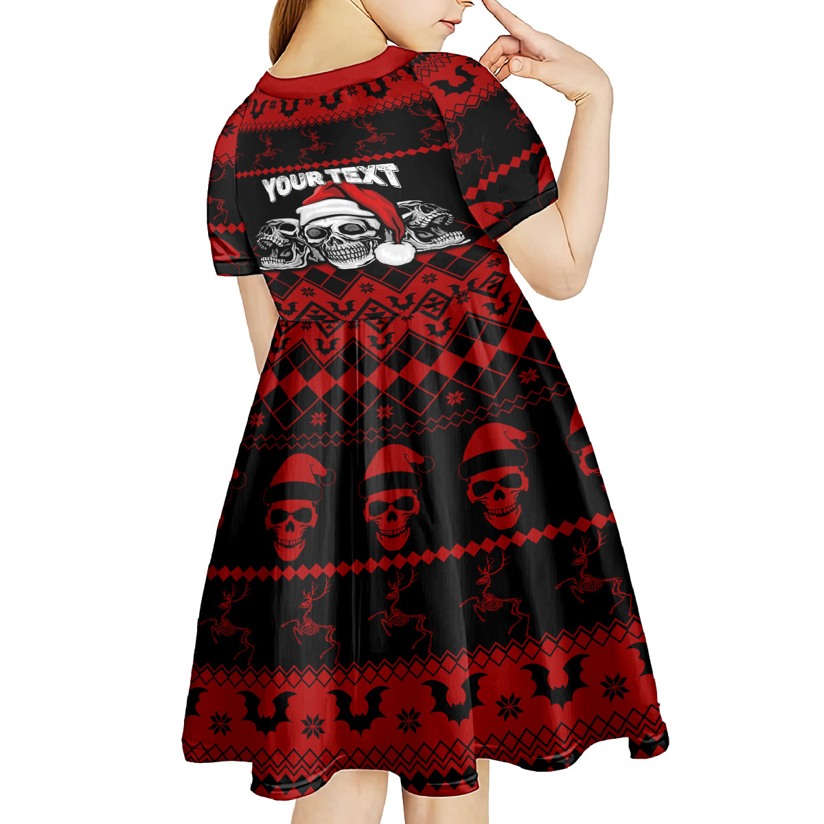 custom-christmas-kid-short-sleeve-dress-gothic-skull-creepmas