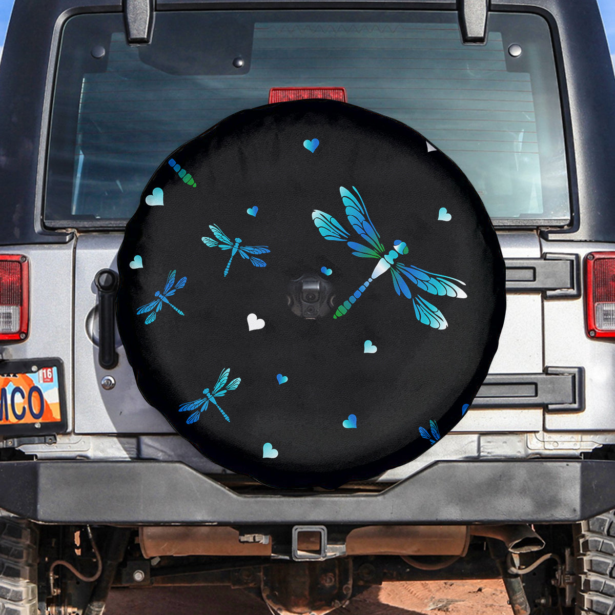 Bright Blue Flying Dragonfly And Heart Spare Tire Cover - Jeep Tire Covers