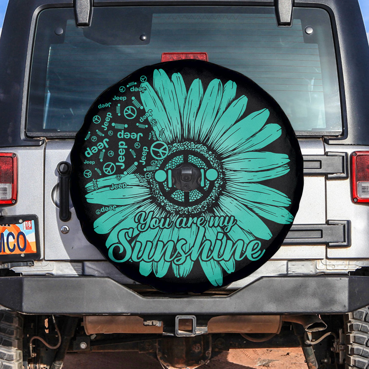 You Are My Sunshine Teal Sunflower Jeep Automotive Spare Tire Cover