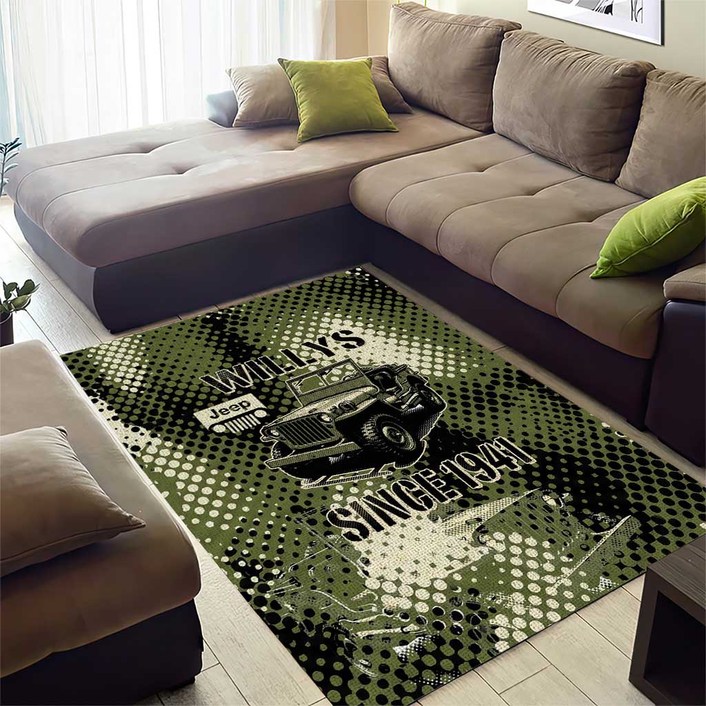 Willys Jeep Area Rug Since 1941 Retro Military Style - Aljaira