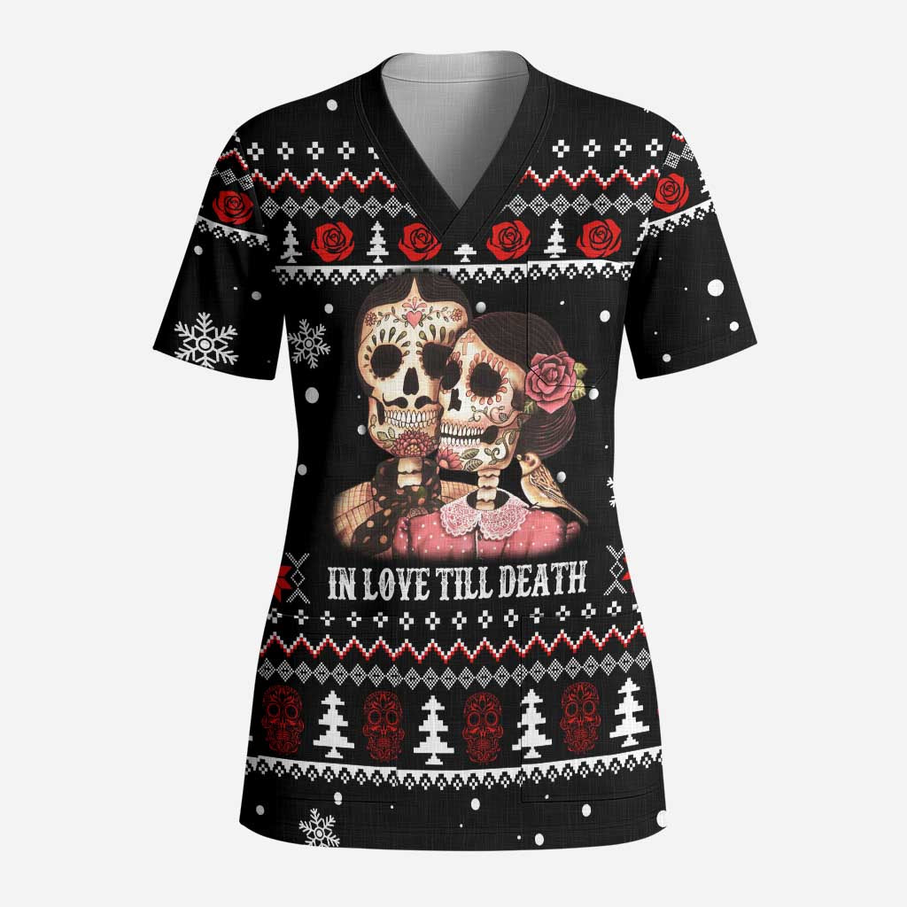 Skull Couple Christmas Scrub Top Xmas Holiday Patterns - Aljaira