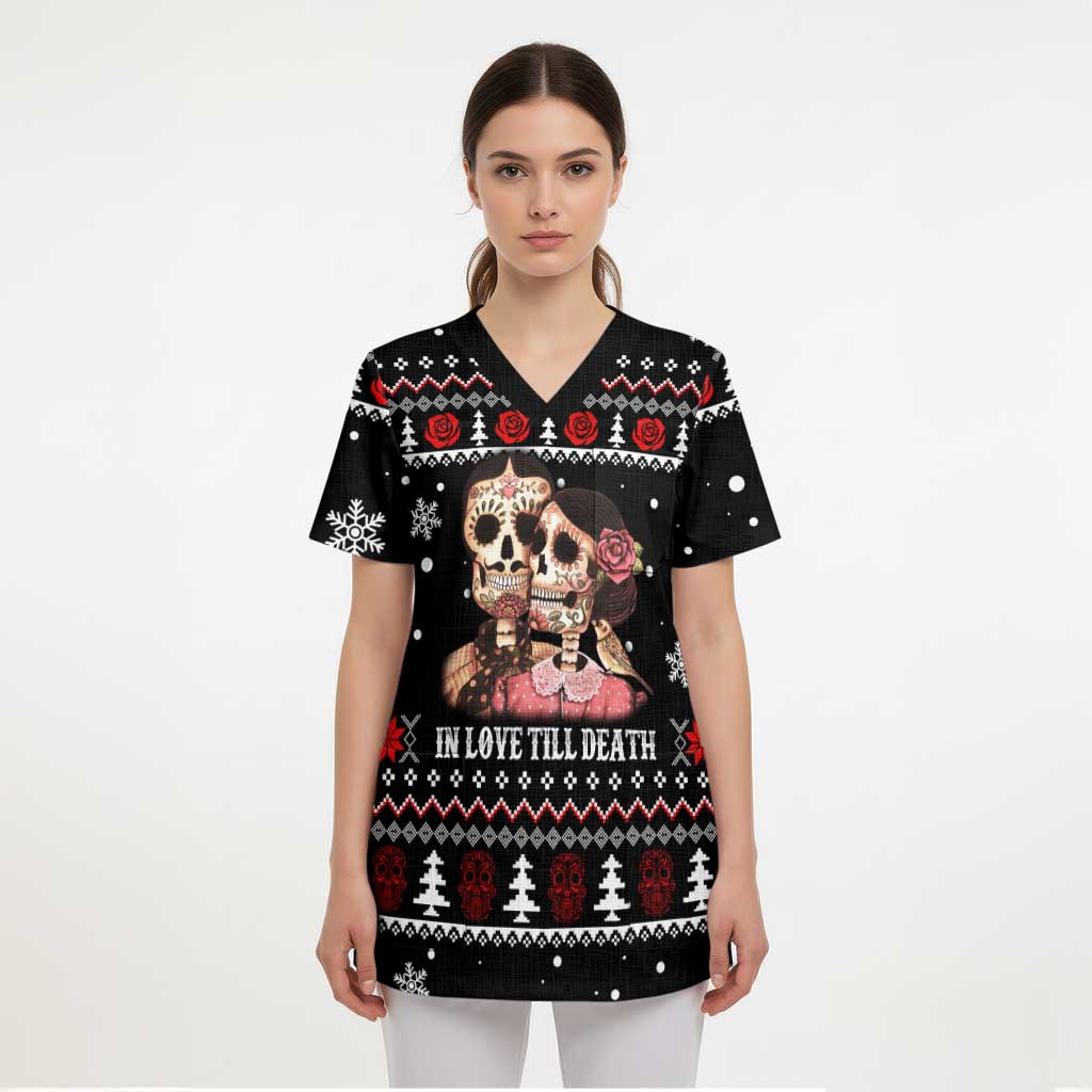 Skull Couple Christmas Scrub Top Xmas Holiday Patterns - Aljaira