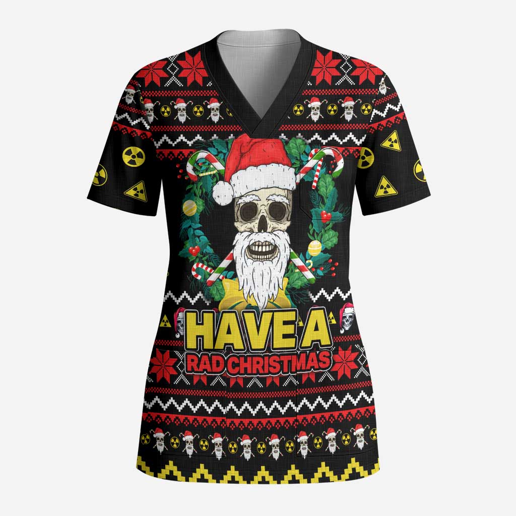 Skull Have A Rad Christmas Scrub Top Xmas Holiday Patterns - Aljaira