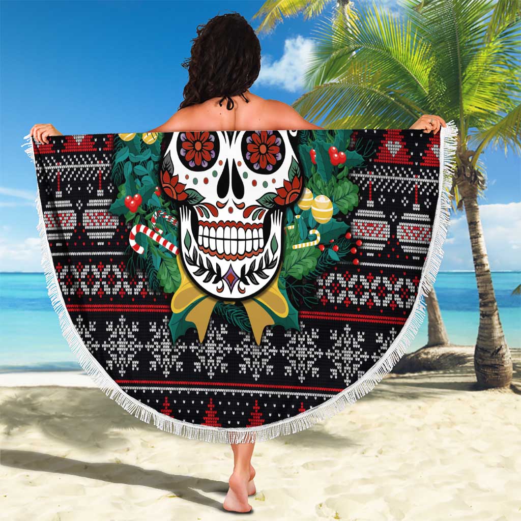 Skull Christmas Beach Blanket Xmas Holiday Patterns - Aljaira