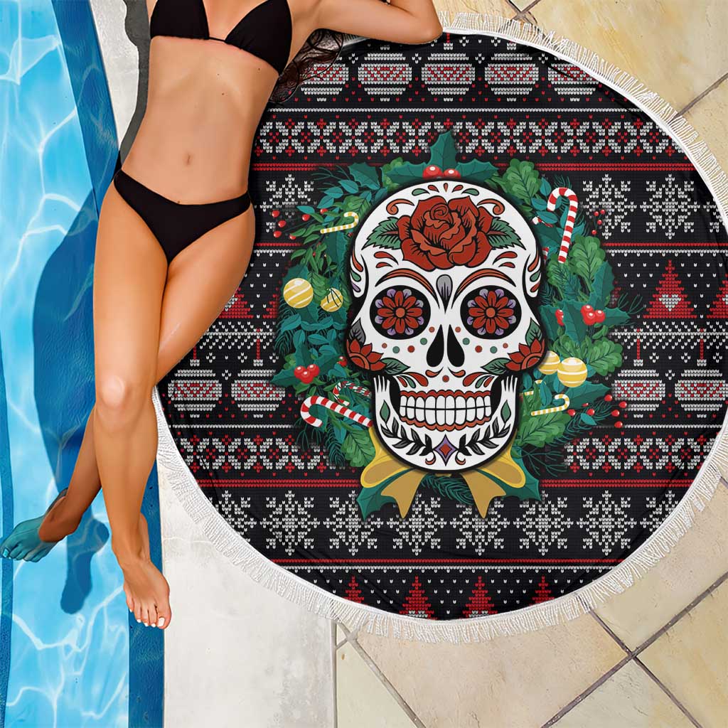 Skull Christmas Beach Blanket Xmas Holiday Patterns - Aljaira