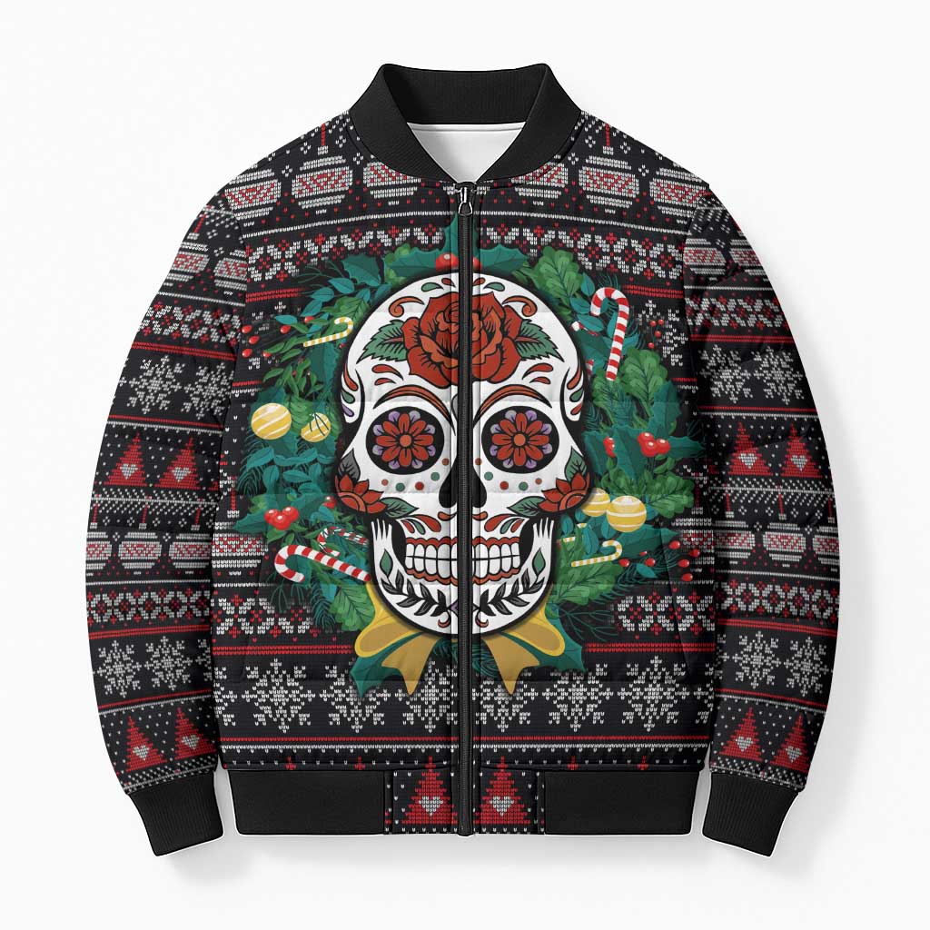 Skull Christmas Bomber Puffer Jacket Xmas Holiday Patterns - Aljaira