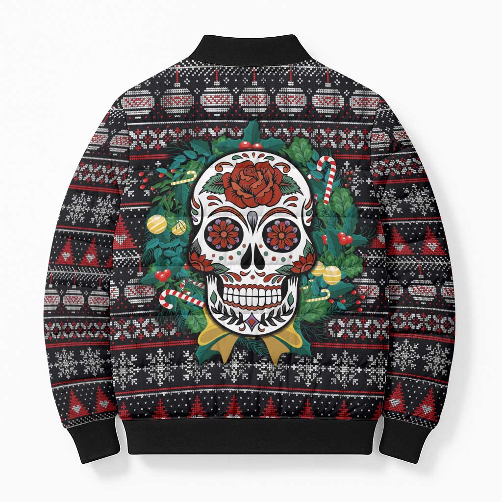 Skull Christmas Bomber Puffer Jacket Xmas Holiday Patterns - Aljaira