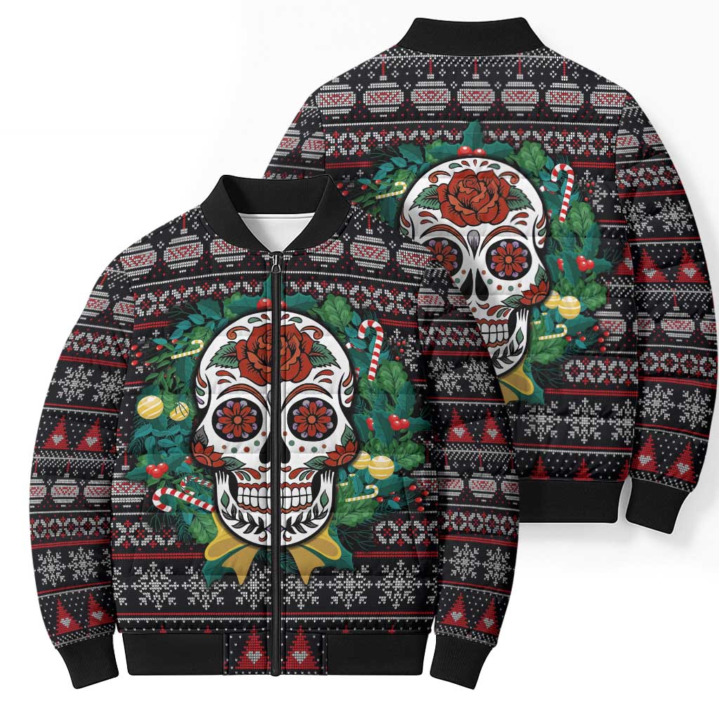 Skull Christmas Bomber Puffer Jacket Xmas Holiday Patterns - Aljaira