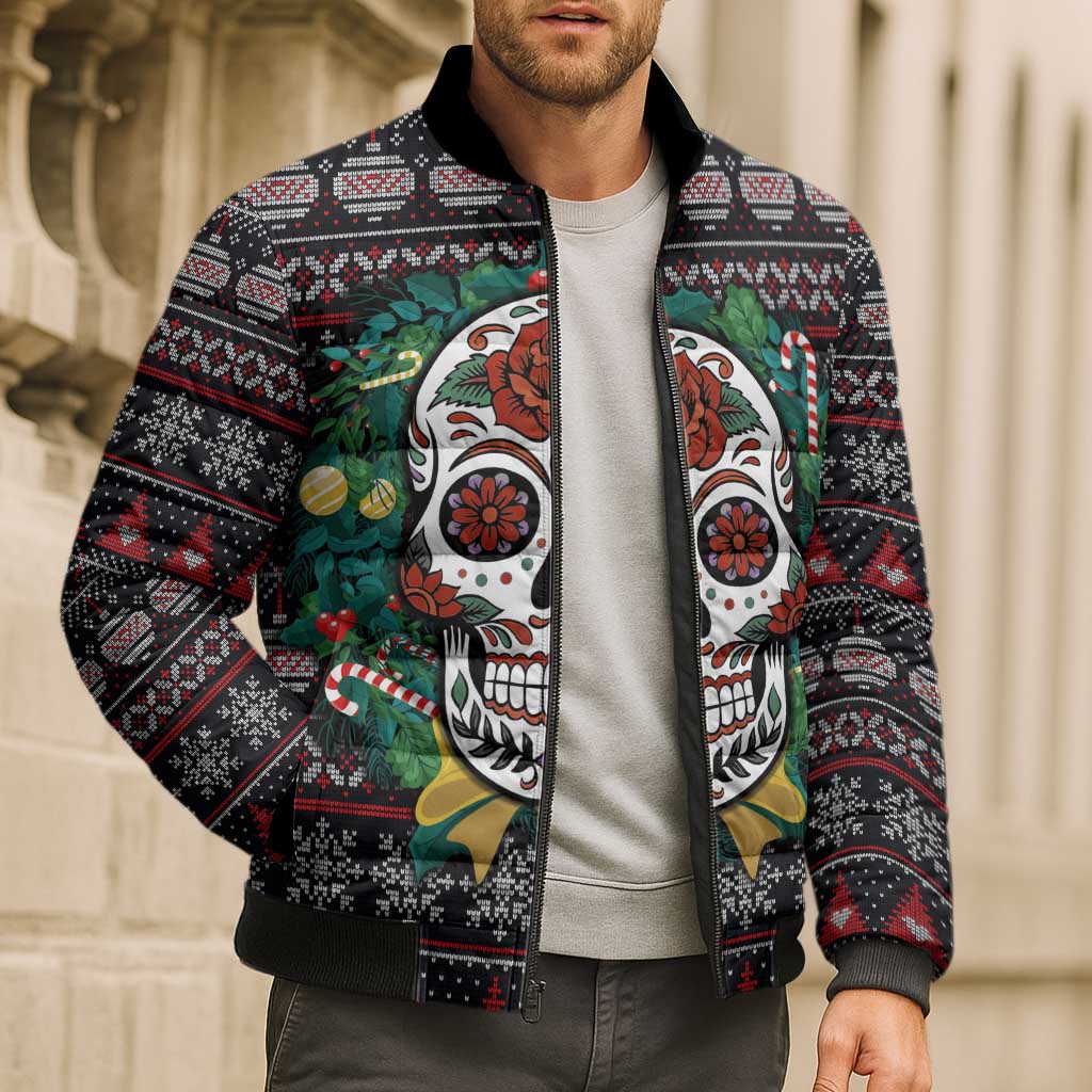 Skull Christmas Bomber Puffer Jacket Xmas Holiday Patterns - Aljaira