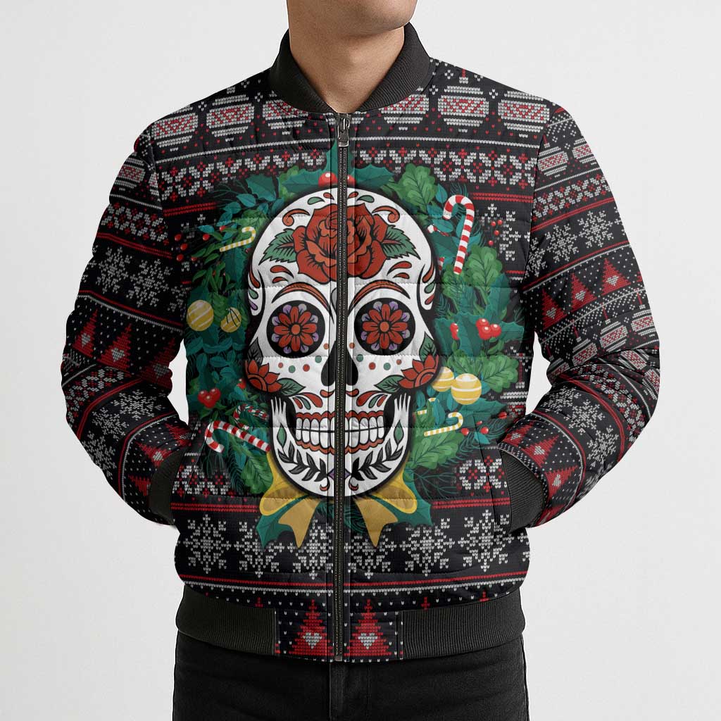 Skull Christmas Bomber Puffer Jacket Xmas Holiday Patterns - Aljaira