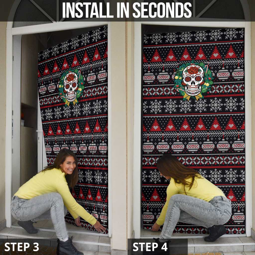 Skull Christmas Door Cover Xmas Holiday Patterns - Aljaira