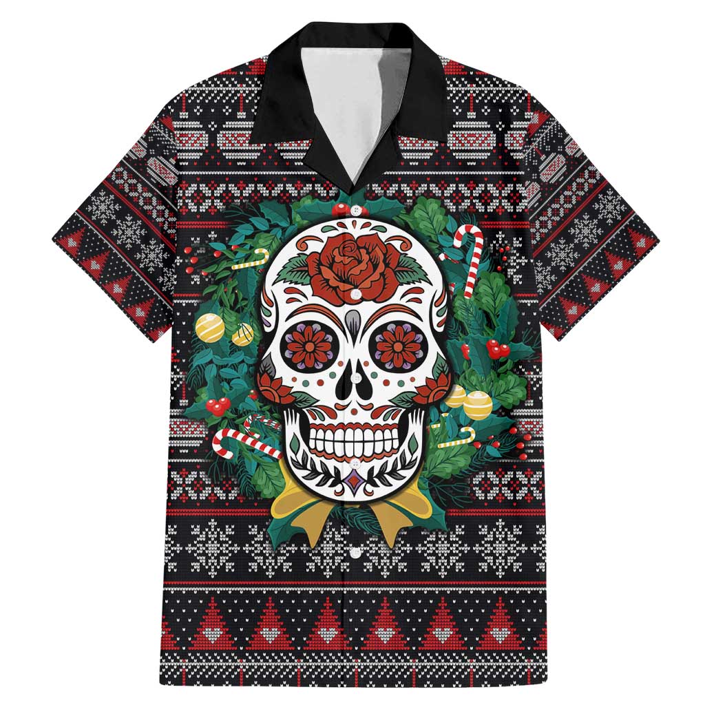 Skull Christmas Family Matching Mermaid Dress and Hawaiian Shirt Xmas Holiday Patterns - Aljaira
